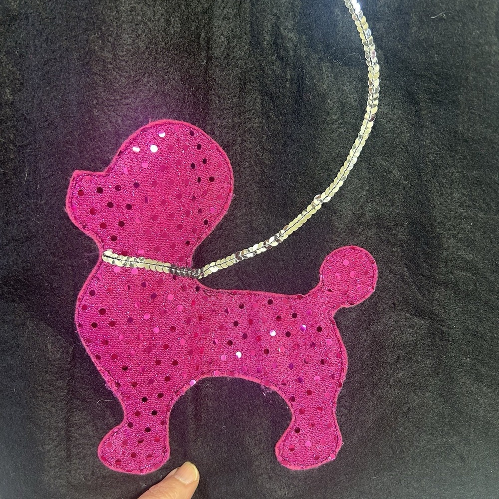 50s Black Felt Poodle Skirt Costume Women Pink Sequin Dog Applique Rockability - Picture 4 of 6